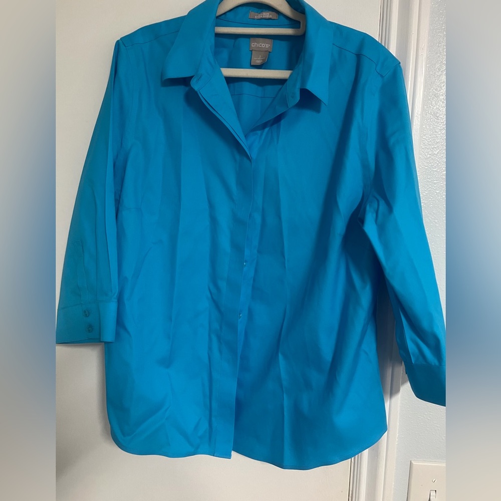 Chico's Vibrant Blue Button-Down Shirt 3/4 sleeve